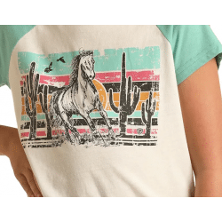 Rock & Roll Denim Green Horse Graphic Raglan Sleeves Tee