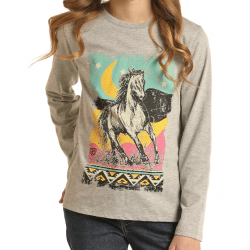 Rock and Roll Denim Girls Graphic Horse Grey Tee