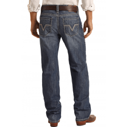 Rock & Roll Denim Men's Double Barrel Two Tone V Rope Pocket Stretch Bootcut Jeans