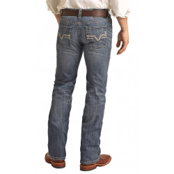 Rock & Roll Denim Men's Pistol Regular Fit ReFlex Leather V Straight Bootcut Jean