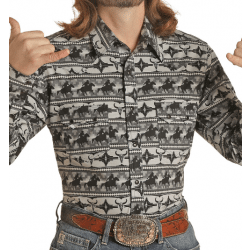 Rock & Roll Denim Dale Brisby Charcoal Print Snap Western Shirt
