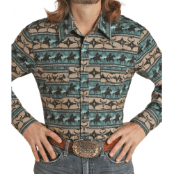 Rock & Roll Denim Dale Brisby Teal Print Snap Western Shirt