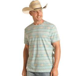 Rock & Roll Denim Unisex Aqua Aztec Print Tee