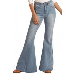 Rock & Roll Ladies High Rise Extra Stretch Light Wash Air Denim Bell Bottom Jeans