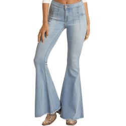 Rock & Roll Denium Ladies Light Wash Button Bells High Rise Extra Stretch Jeans