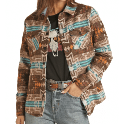Rock & Roll Denim Ladies Brown Turquoise Missy Shirt Jacket