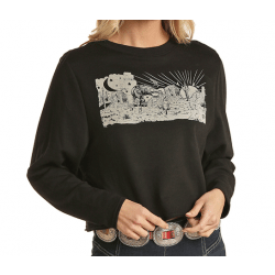 Rock and Roll Denim Ladies Pullover Graphic Black Sweater