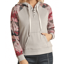 Rock and Roll Denim Ladies Aztec Grey Pink Hoodie