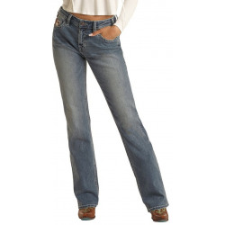 Rock & Roll Denim Ladies Mid Rise Extra Stretch Boyfriend Straight Jeans W2-2714