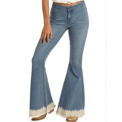 Rock & Roll Denim Junior Ladies Dip Dye Flare Button Bell Bottom Jeans