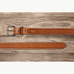 Texas Saddlery Men's Natural Leather Basket Tooled Belt
