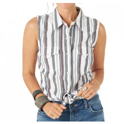 Wrangler Ladies Sleeveless Black White Stripe Snap Western Shirt