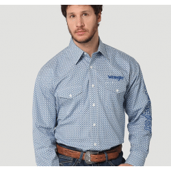 Wrangler Men's Blue White Logo Long Sleeve Shirt