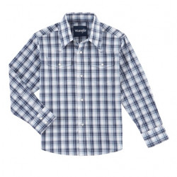 Wrangler Boy's Brown Blue White Plaid Snap Western Shirt