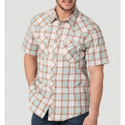 Wrangler Men's Retro Short Sleeve Brown Plaid Snap Western Shirt
