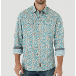 Wrangler Men's Retro Premium Teal Taupe Swirl Pattern Snap Western Shirt