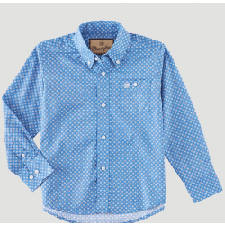 Wrangler Boy's Long Sleeve Classic Blue White Print Button Western Shirt