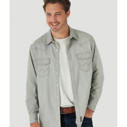 Wrangler Men's Retro Grey Long Sleeve Snap Western Shirt
