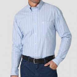 Wrangler Men's George Strait Collection Blue White Stripe Button Shirt