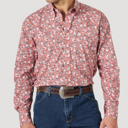Wrangler Men's George Strait Long Sleeve Orange Paisley Button Shirt