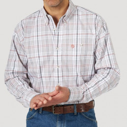 Wrangler Men's George Strait Long Sleeve One Pocket Rose Mist Plaid Button Shirt