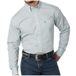 Wrangler Men's George Strait Long Sleeve One Pocket Blue White Print Button Shirt