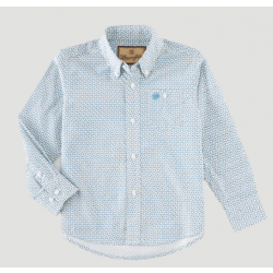 Wrangler Boy's Classic Long Sleeve Button Blue Lime White Print Shirt