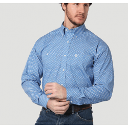 Wrangler Men's George Strait Long Sleeve Blue Print Button Western Shirt