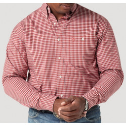 Wrangler Men's Red Check George Strait Button Long Sleeve Shirt
