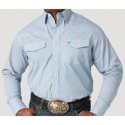 Wrangler Men's George Strait Blue Print Snap Western Shirt