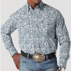 Wrangler Men's George Strait Troubadour Navy Paisley Button Shirt