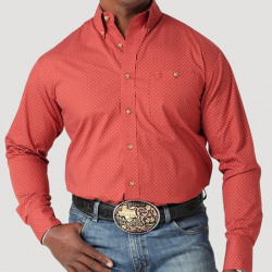 Wrangler Men's Red Print George Strait Button Long Sleeve Shirt