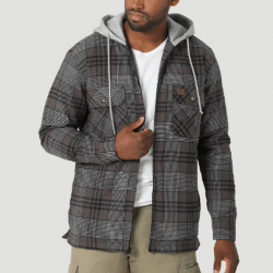 Wrangler Men's Riggs Grey Plaid Flannel Work Hooded Jacket
