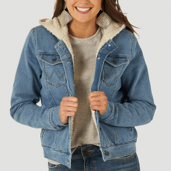 Wrangler Ladies Sherpa Lined Hooded Denim Jacket