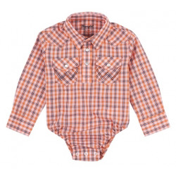 Wrangler Baby Boy's Orange Black Plaid Western Shirt Onsie