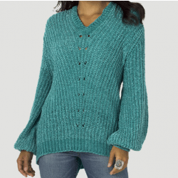 Wrangler Ladies Oversize Cozy Blue Chenille Retro Knit Sweater