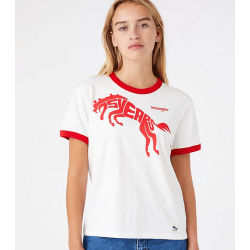 Wrangler 75th Anniversary Ladies Ringer Tee With Red Logo