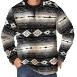 Wrangler Men's Quarter Zip Black White Sherpa Sweater