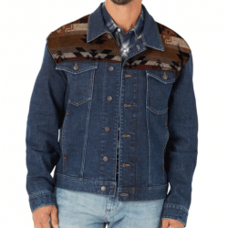 Wrangler Men's Unlined Denim Jacket With Pecan Brown Yokes