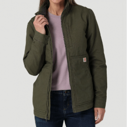 Wrangler Women's Riggs Tough Layers Sherpa Lined Canvas Jacket Loden Green