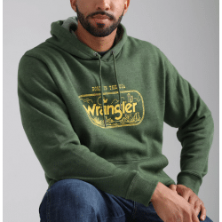 Wrangler Men's Green Desert Cacti Yellow Wrangler Logo Hoodie
