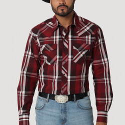 Wrangler Classic Men's Red Black Plaid Snap Western Shirt