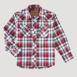 Wrangler Boy's Red Black Plaid Snap Western Shirt