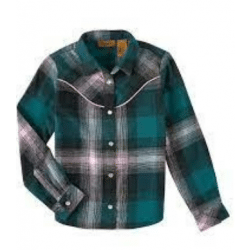 Wrangler Girl's Pink Turquoise Plaid Flannel Snap Shirt