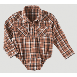 Wrangler Toddler Boy's Brown Plaid Snap Onsie Shirt
