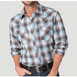 Wrangler Men's Blue Brown Plaid Snap Western Shirt
