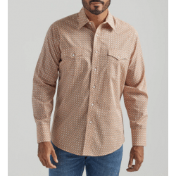 Wrangler Mens Long Sleeve Copper Print Snap Western Shirt
