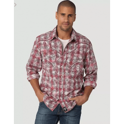 Wrangler Men's Rock 47 Red Overprint Snap Western Shirt