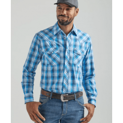 Wrangler Men's Blue Plaid 20X Competition Advanced Comfort Snap Western Shirt