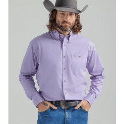 Wrangler Men's Solid Lilac George Strait One Pocket Button Western Shirt